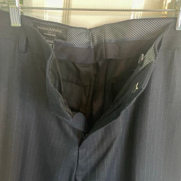 Banana Republic Navy Blue Stripe Pants Tailored Slim Men's Trousers Size 33x34 - Picture 4 of 7